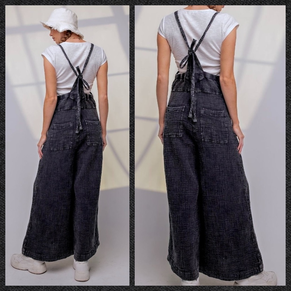 EASEL "Here I Am" Mineral Washed Lightweight Wide Leg Adjustable Straps Tie Back - Picture 2 of 16